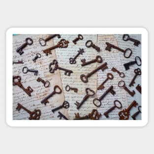 Old Letters With Rusty Skeleton Keys Sticker